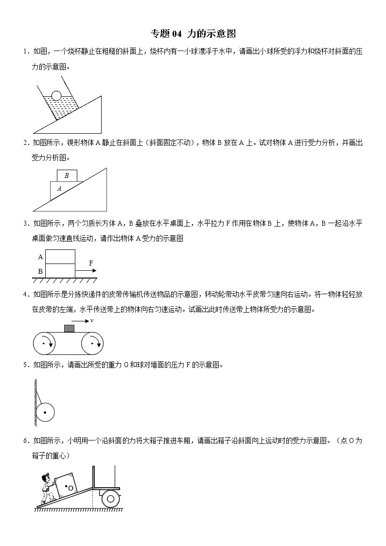 专题04 力的示意图（原卷版）-2020-2021学年八年级物理下册期末考试总复习热点题型抢先练（人教版）第1页