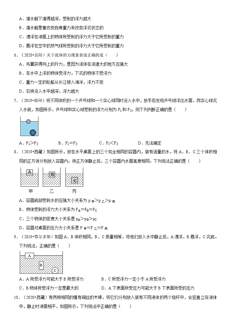 试卷专题17 物体的浮沉条件-2020-2021学年八年级物理下册期末考试总复习热点题型抢先练（人教版）（原卷+解析卷）02
