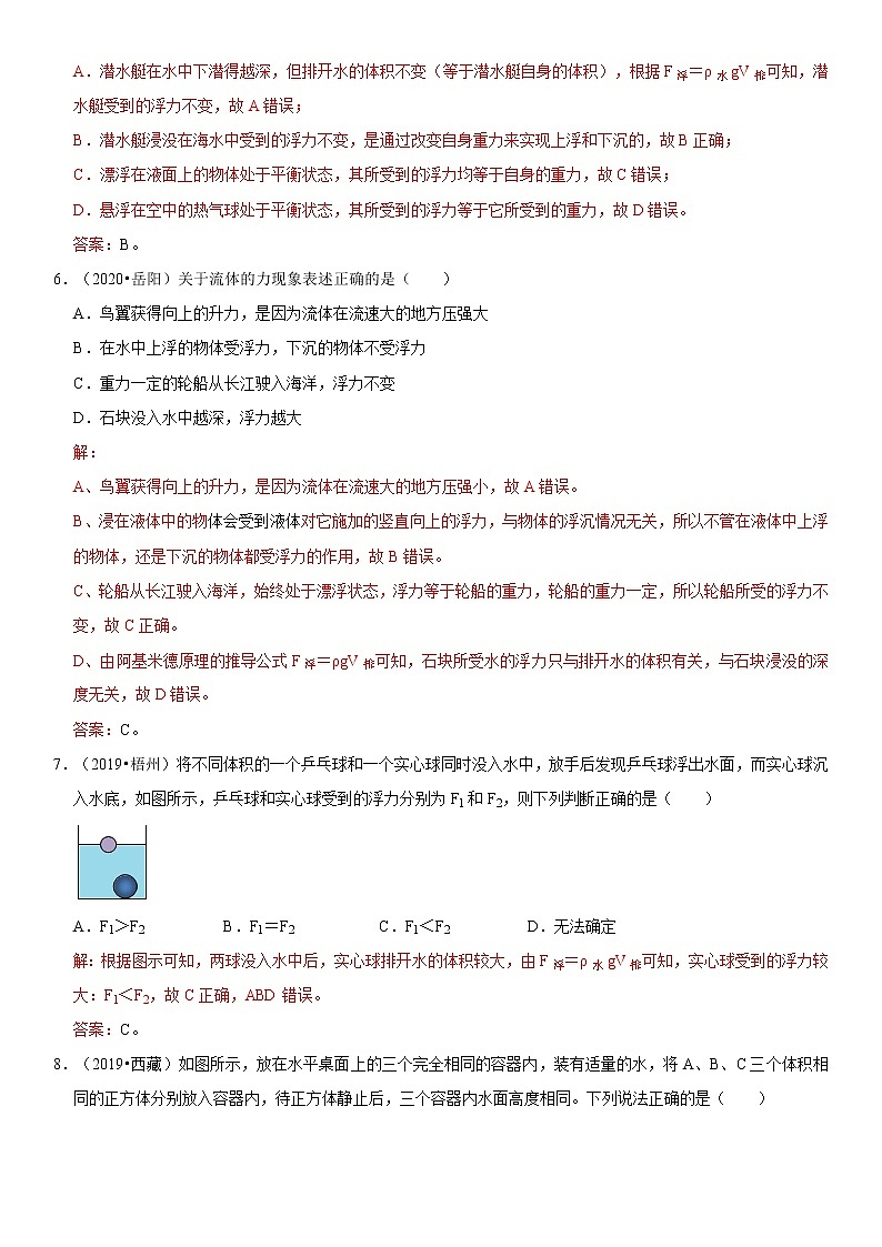 试卷专题17 物体的浮沉条件-2020-2021学年八年级物理下册期末考试总复习热点题型抢先练（人教版）（原卷+解析卷）03