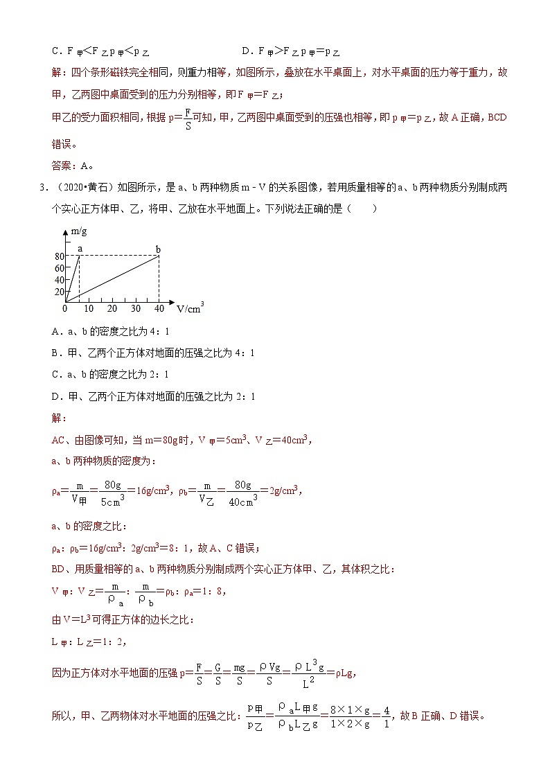 专题09 压强（解析版）-2020-2021学年八年级物理下册期末考试总复习热点题型抢先练（人教版）第2页
