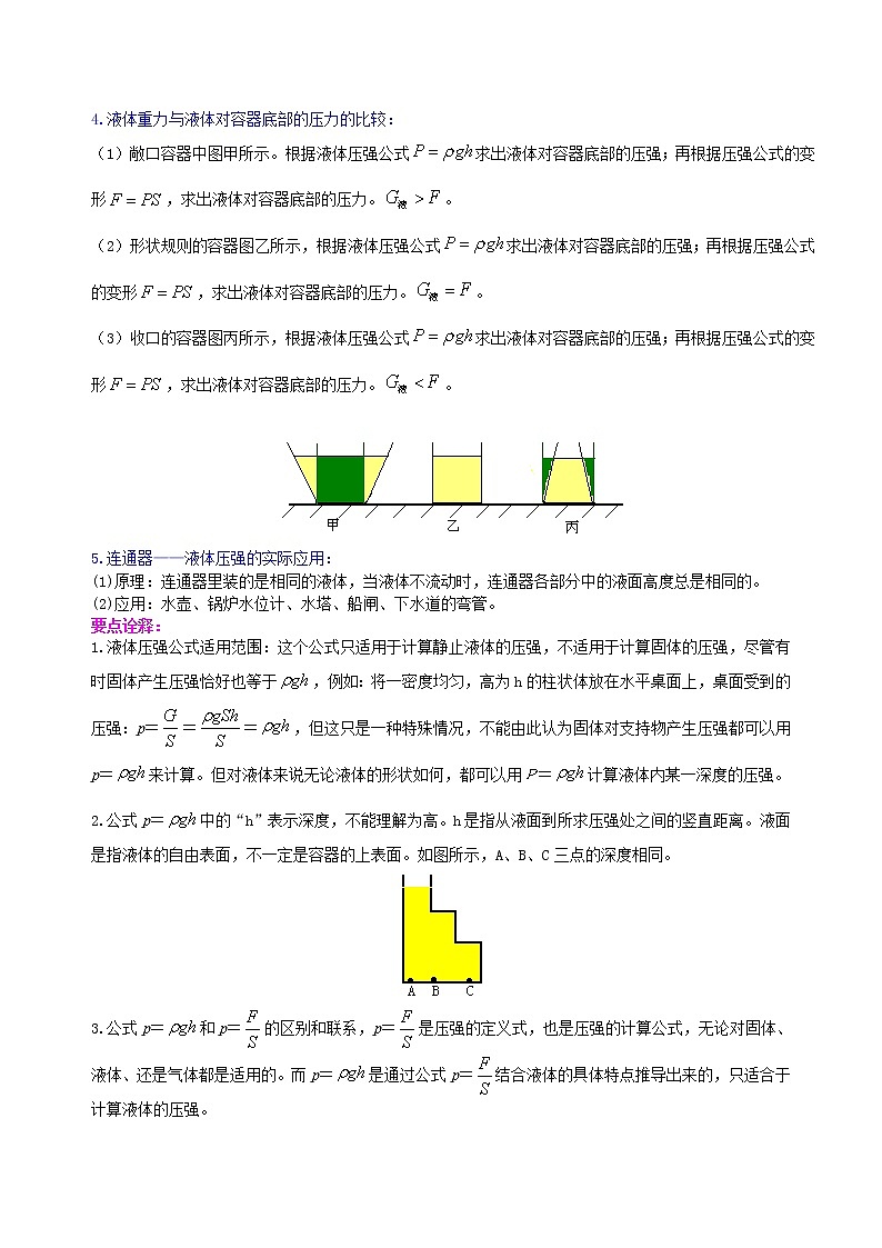 2021年人教版物理物理八年级下册第九章《压强》全章复习与巩固（基础）教案第3页