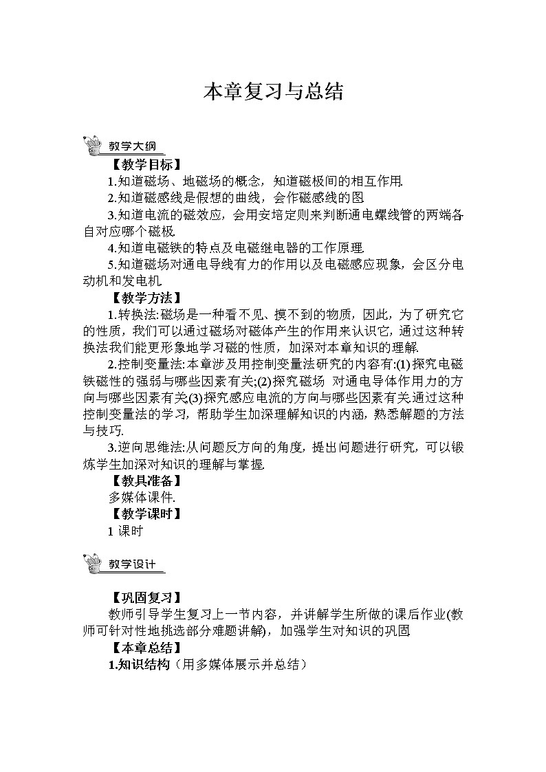 人教版九下物理 第二十章 章节复习 课件+教案01