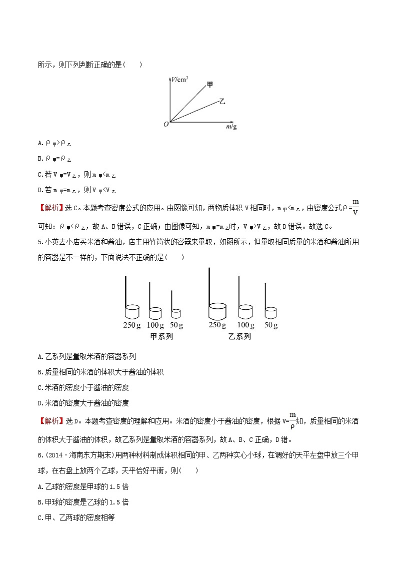 人教版物理八年级上册单元评价检测(6) 质量与密度02
