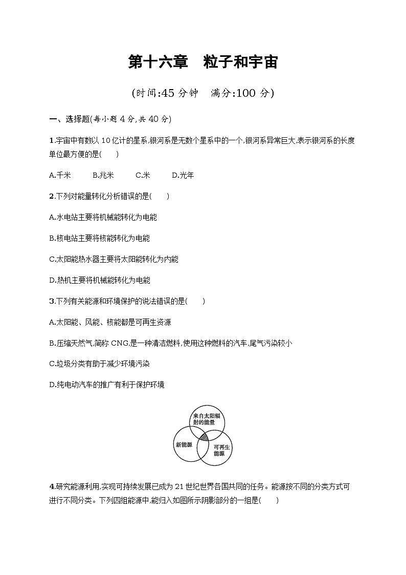 第十六章　粒子和宇宙单元测试（含解析）第1页