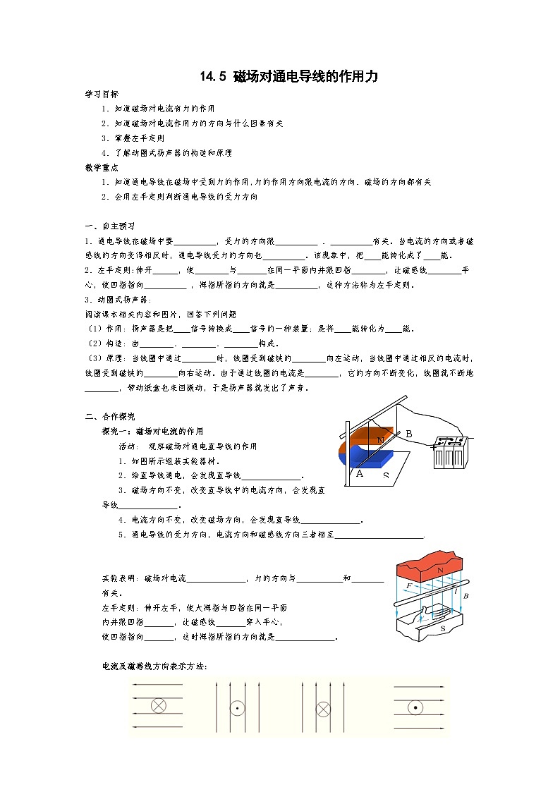 北师大版九年级物理全册高效课堂导学案：14.5 磁场对通电导线的作用力01