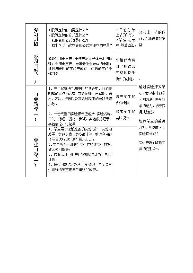 沪科版九年级物理全一册教案：15.3 “伏安法”测电阻02