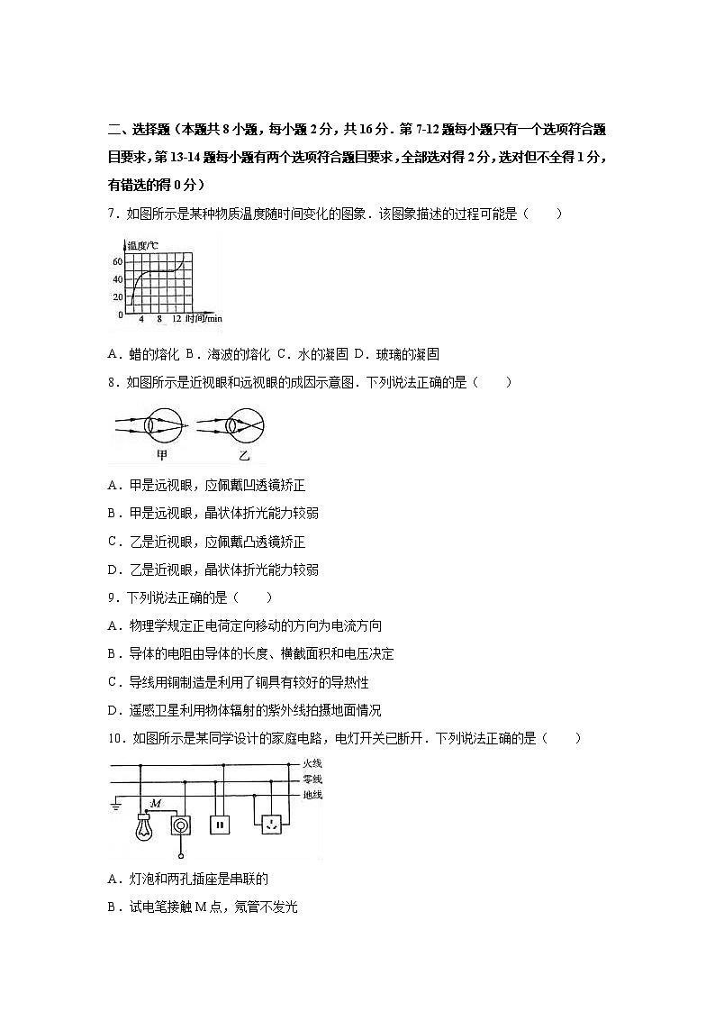 河南省2016年中考物理试卷（word版，含解析）02