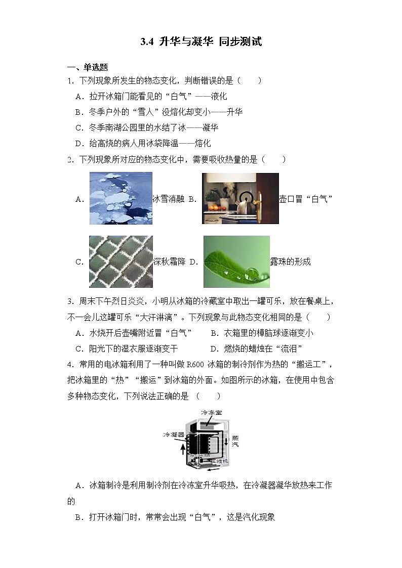 3.4 升华与凝华 同步测试01