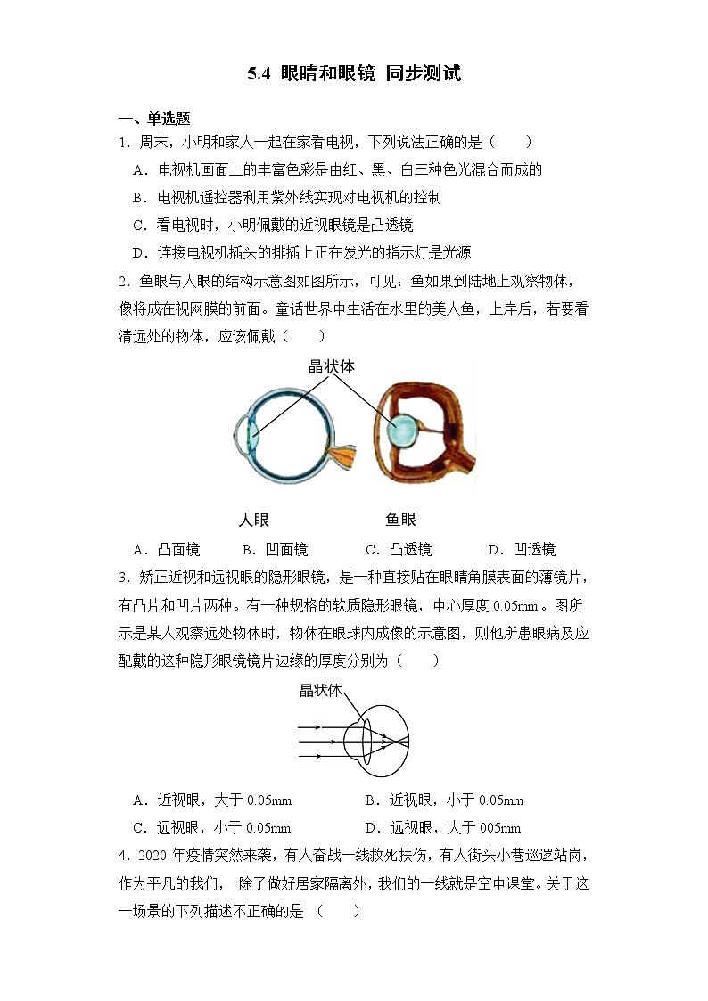 5.4 眼睛和眼镜 同步测试01