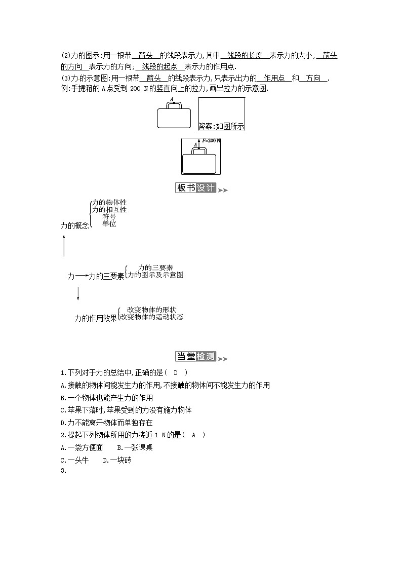 2020年春八年级物理下册7.1力教案附当堂检测题及备课参考资料新版北师大版02