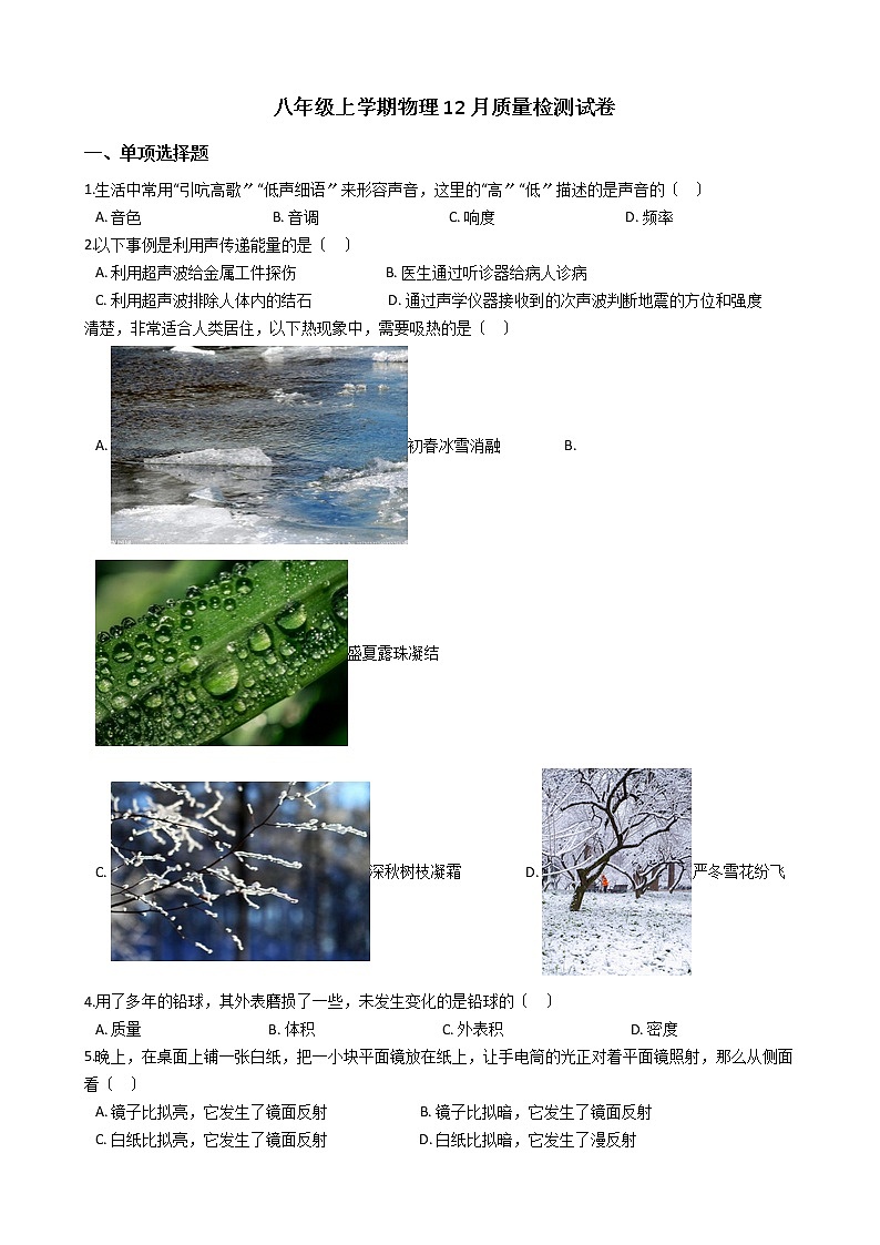 2020-2021年辽宁省大石桥市八年级上学期物理12月质量检测试卷附答案第1页