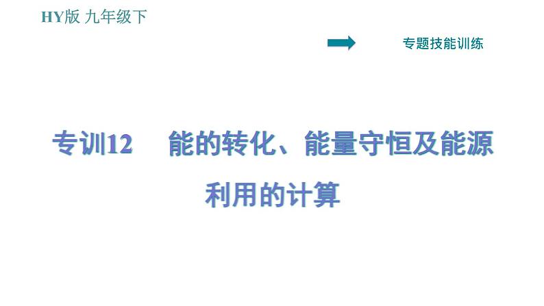 沪粤版九年级下册物理习题课件 第20章 专训12   能的转化、能量守恒及能源利用的计算01