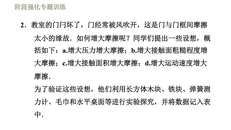 苏科版八年级下册物理课件 第8章 阶段强化专题训练（五）  专训  探究影响摩擦力的因素05