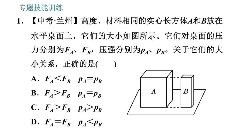 沪科版八年级下册物理课件 第8章 专训（二）  2   压力、压强的综合比较与计算第4页