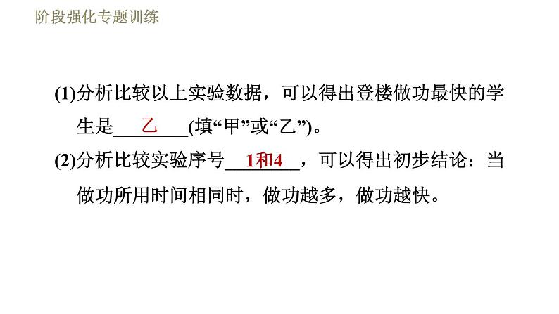 教科版八年级下册物理课件 第11章 阶段强化专题训练（五）  专训1  功率的探究07