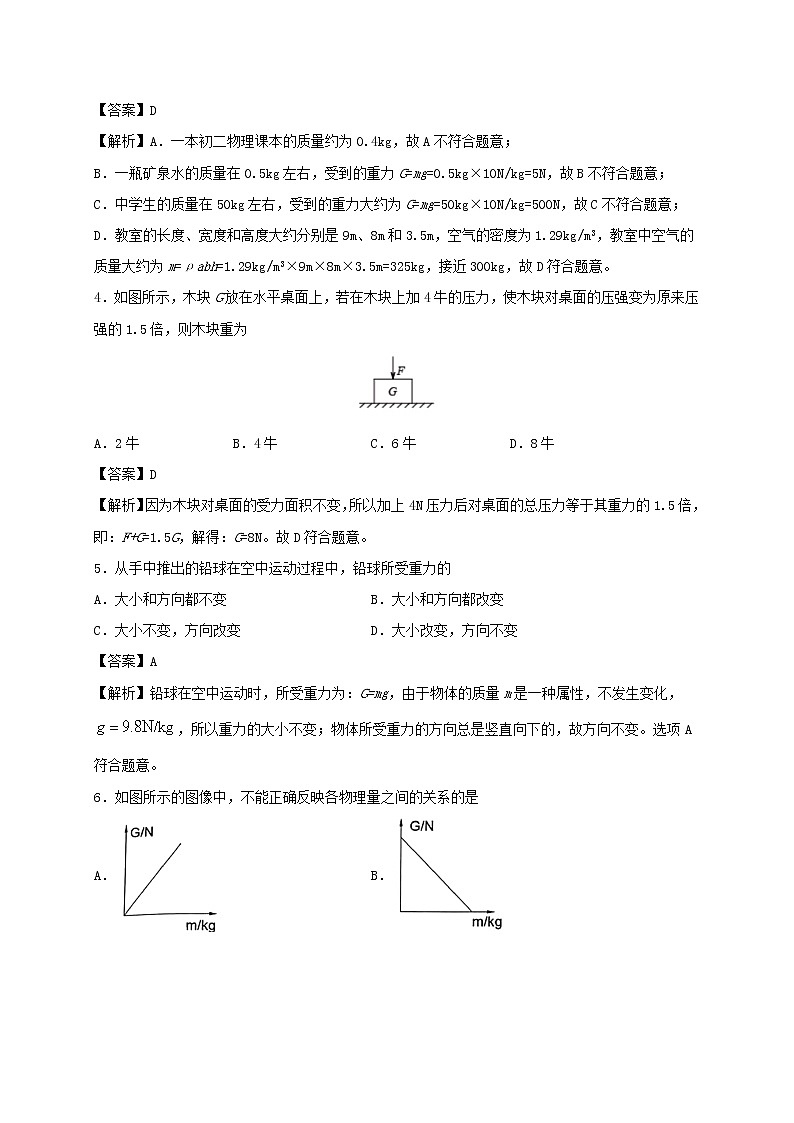 2019_2020学年八年级物理下册7.3重力同步培优训练卷含解析新版新人教版第2页