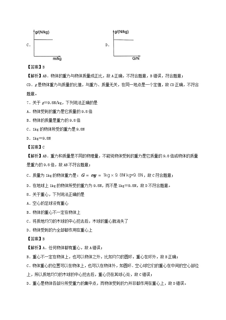 2019_2020学年八年级物理下册7.3重力同步培优训练卷含解析新版新人教版第3页