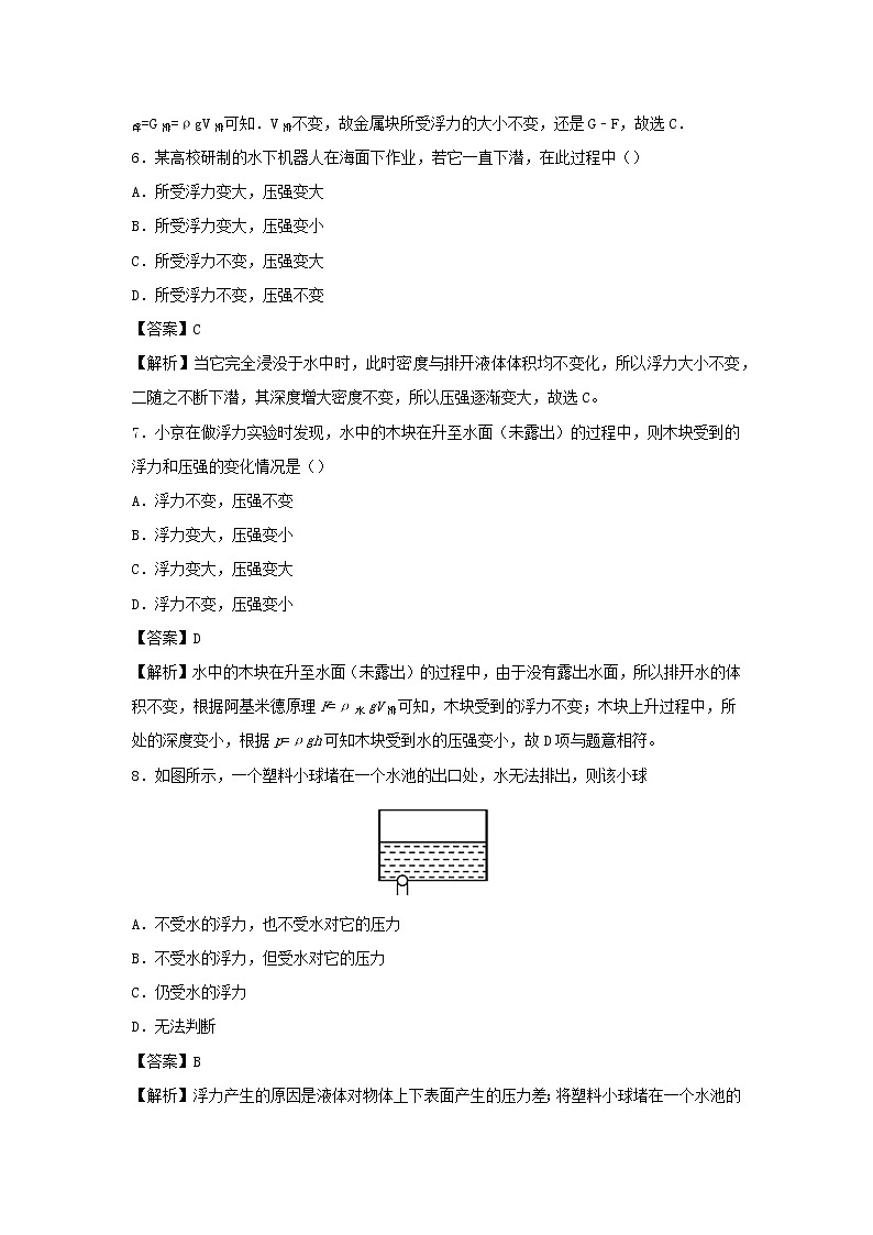 2019_2020学年八年级物理下册10.1浮力同步培优训练卷含解析新版新人教版03