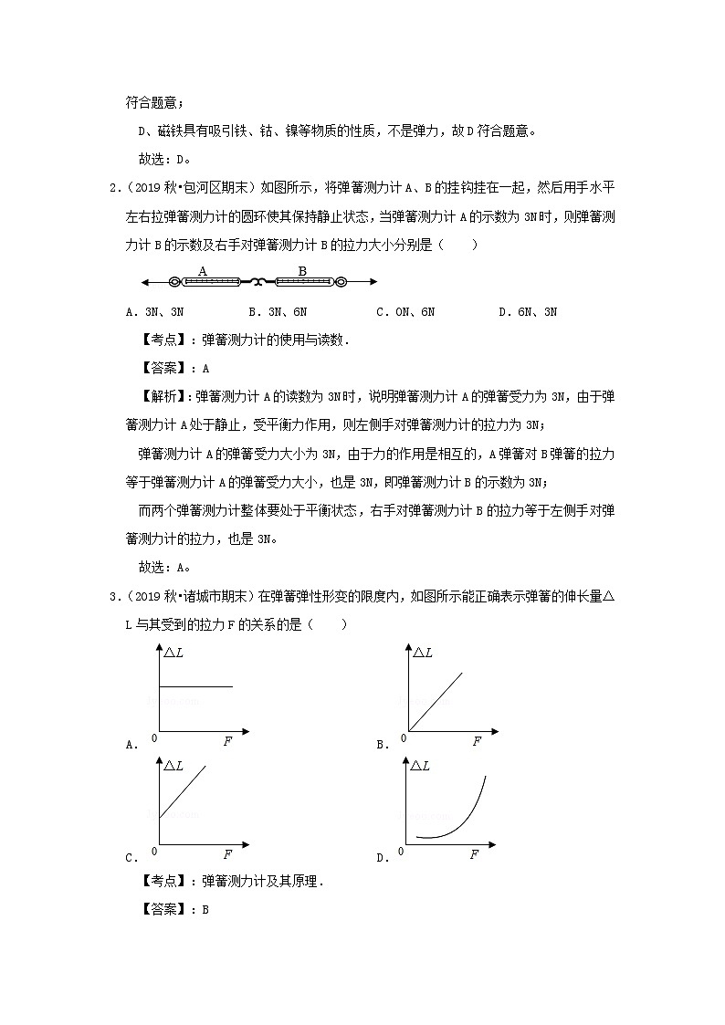 2019_2020学年八年级物理下册7.2弹力期末复习精练含解析新版新人教版第3页