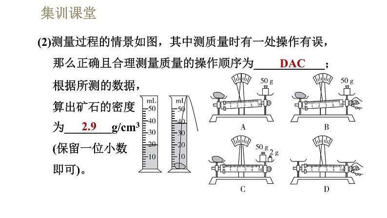 人教版八年级上册物理习题课件 第6章 集训课堂  密度的测量第5页