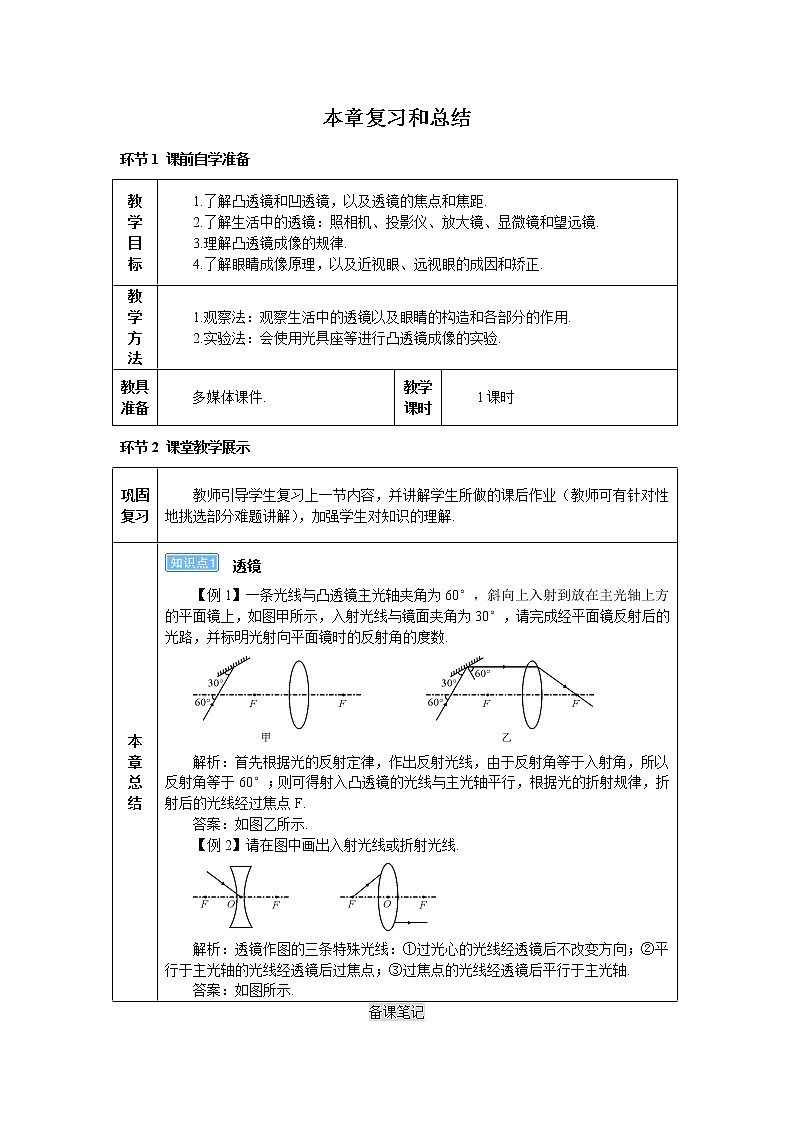 2021年初中物理人教版八年级上册 第五章复习和总结 学案01