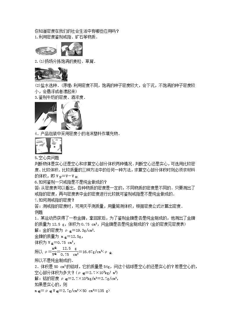 2020秋八年级物理上册6.4密度与社会生活备课教案+练习新版新人教版第3页
