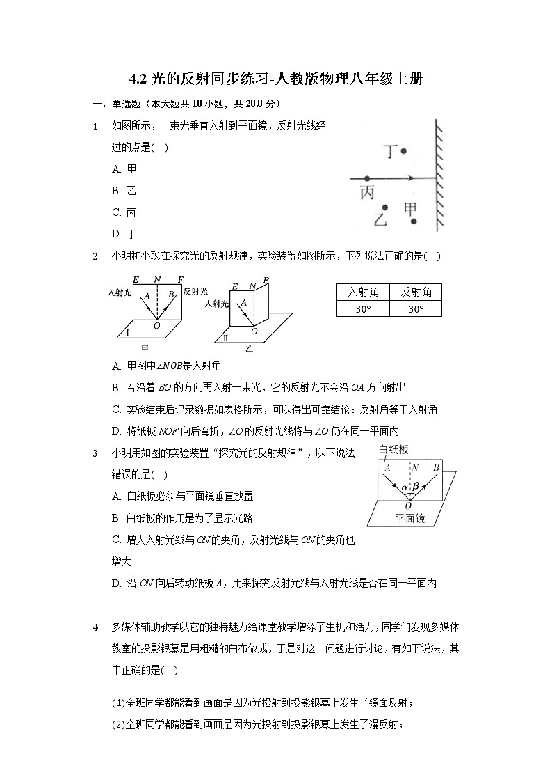 4.2光的反射同步练习-人教版物理八年级上册第1页