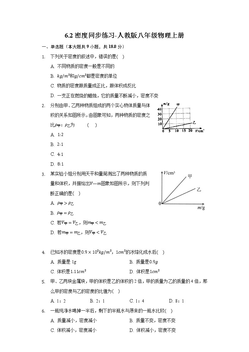 6.2密度同步练习-人教版八年级物理上册第1页