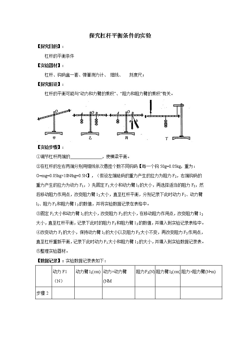 备战2021中考物理实验专题《探究杠杆平衡条件的实验》第1页