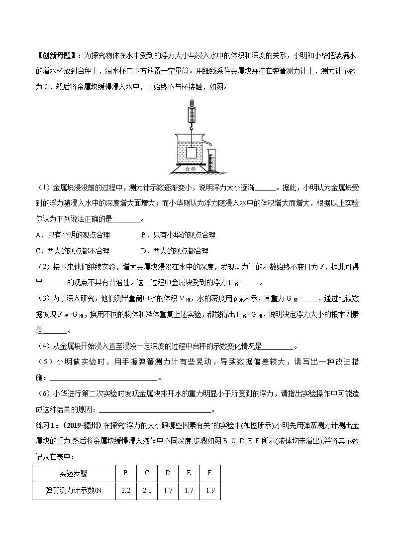 备战2021中考物理实验专题《探究影响浮力大小的因素实验》第2页