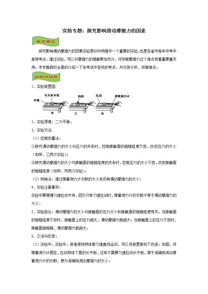 2021年实验专题：探究影响滑动摩擦力的因素第1页