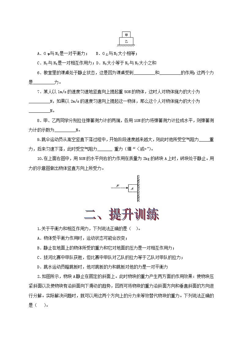 专题7.5  二力平衡（精选练习）（原卷版）2021-2022学年八年级第二学期物理精品课堂设计（北师大版）第2页