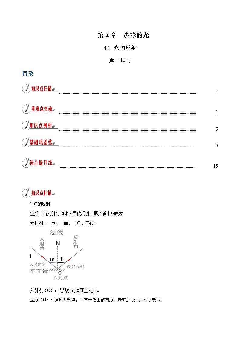 4.1 光的反射（第2课时）-八年级全一册物理  精讲+练习（沪科版）01