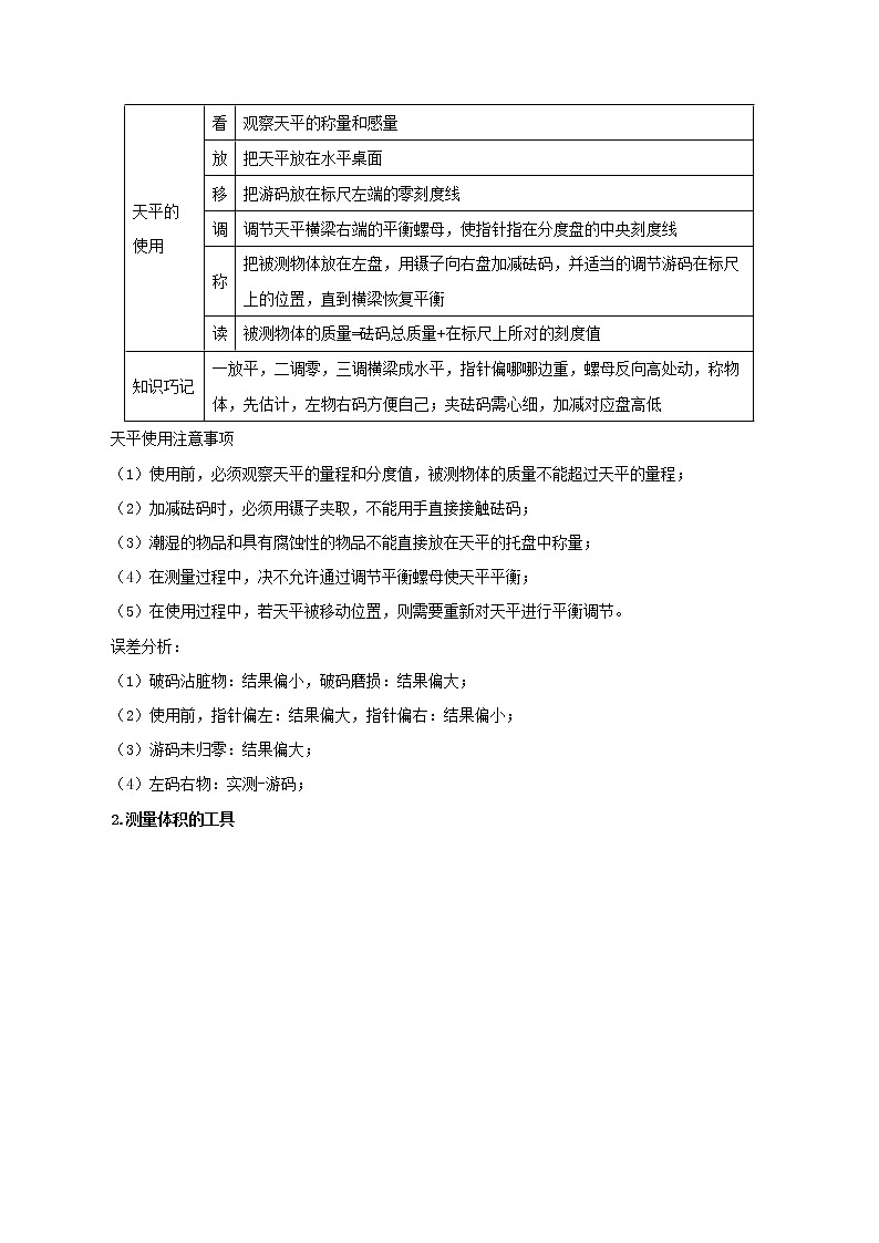 5.2 学习使用天平和量筒-八年级全一册物理  精讲+练习（沪科版）02