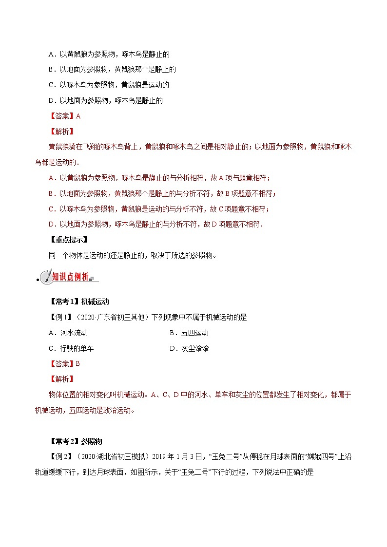 2.1 动与静-八年级全一册物理  精讲+练习（沪科版）03