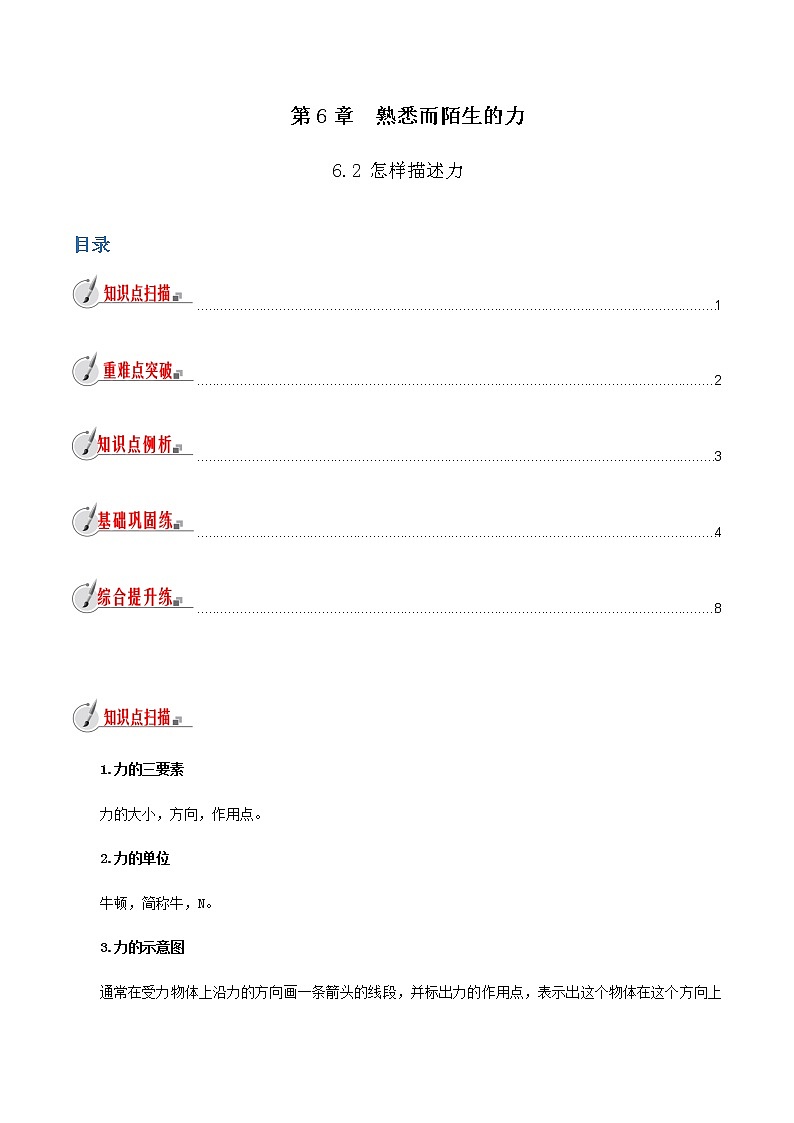 6.2 怎样描述力-八年级全一册物理  精讲+练习（沪科版）01