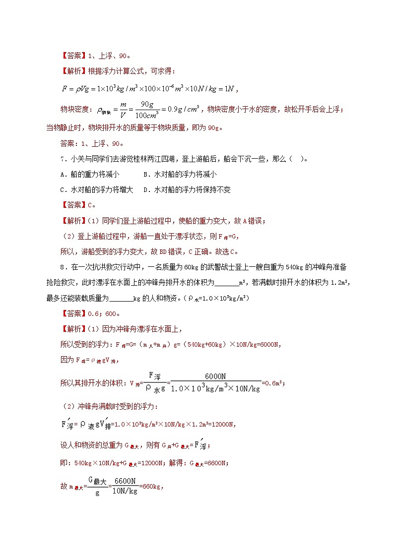 专题8.6  物体的沉浮条件（精选练习）（解析版）2021-2022学年八年级第二学期物理精品课堂设计（北师大版）第3页