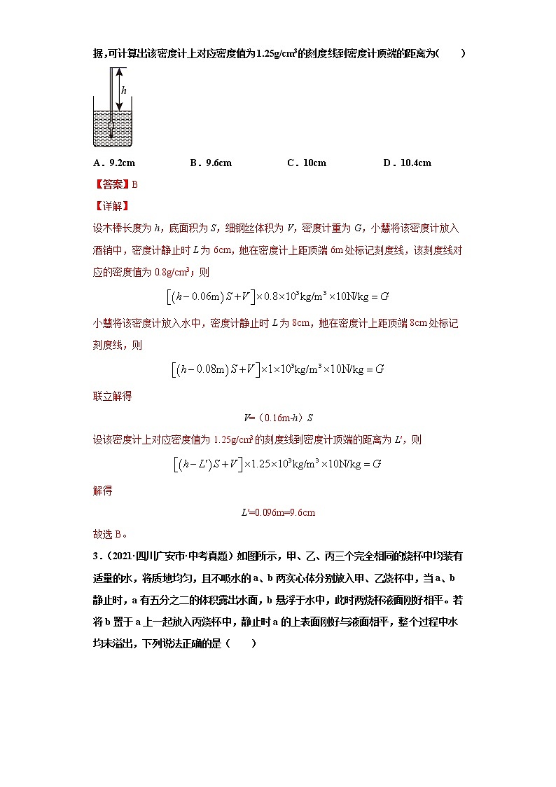 2021年中考物理真题汇编（全国通用）专题09浮力及其应用（第2期）（解析版）第2页