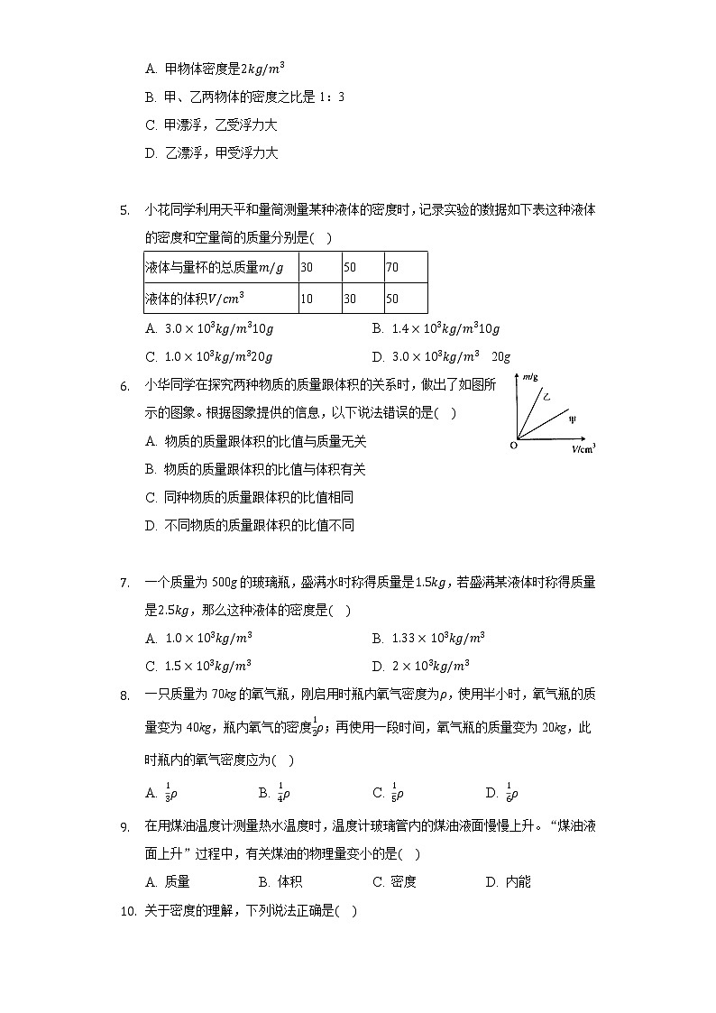 6.3物质的密度同步练习苏科版初中物理八年级下册第2页
