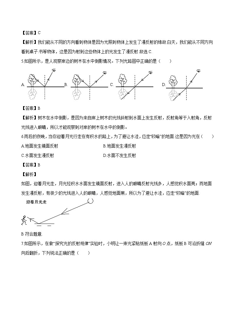 2021年初中物理人教版八年级上册 4.2光的反射练习含解析第2页