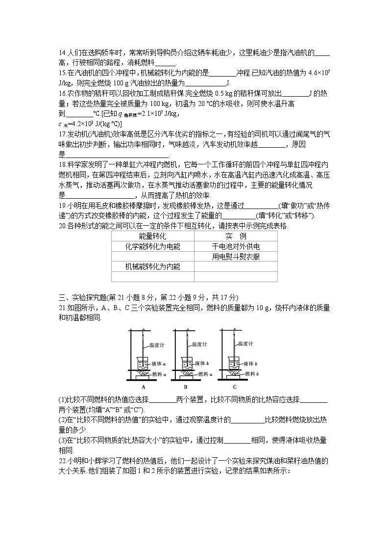 2020年 初中物理 九年级全一册 人教版 第十四章综合能力检测卷03