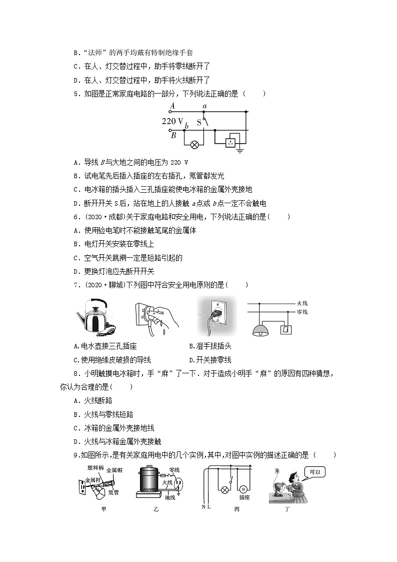 2020_2021学年初中物理人教版九年级全一册 第十九章 生活用电19.3安全用电同步测试02