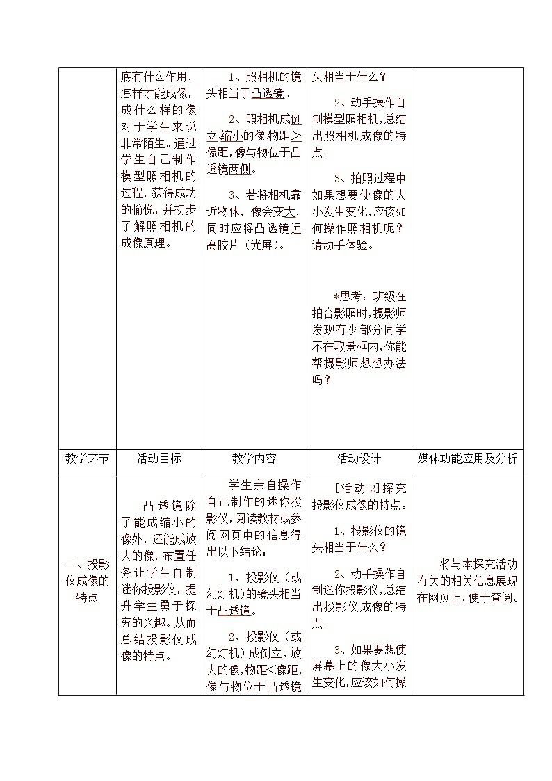 人教版八年级上册 物理 教案 5.2生活中的透镜03
