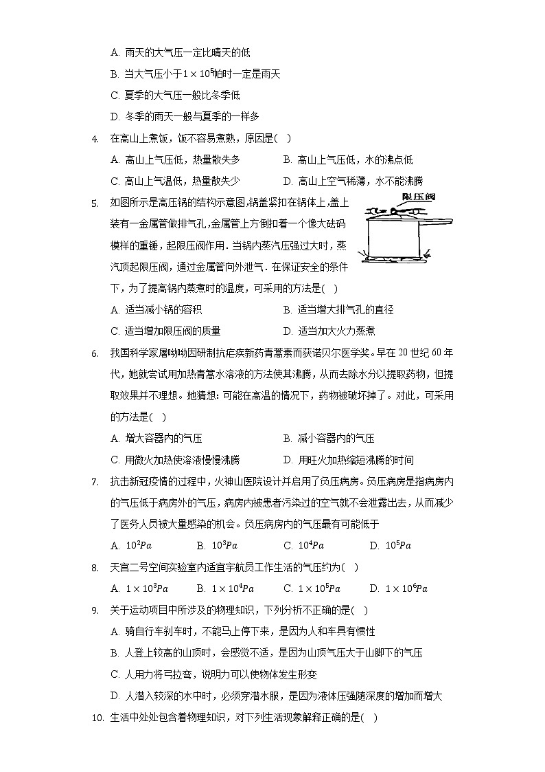 7.4大气压强同步练习鲁教版（五四制）初中物理八年级下册第2页