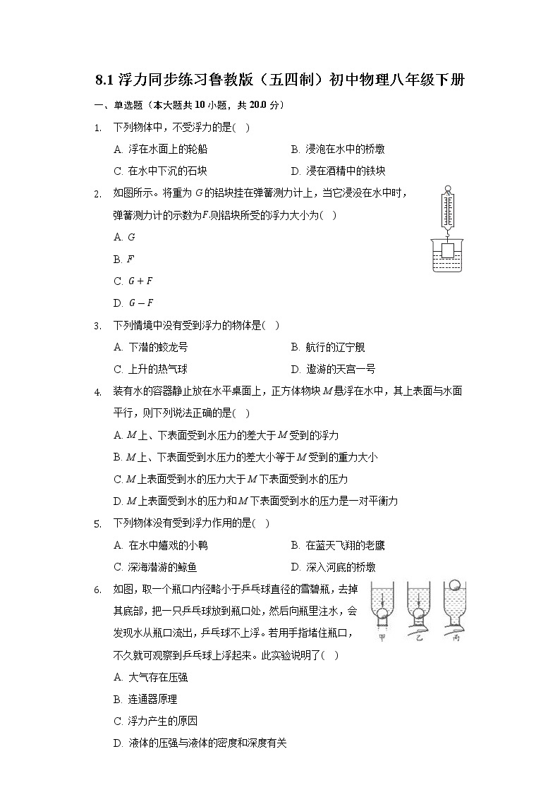 鲁教版（五四制）初中物理八年级下册8.1浮力同步练习01