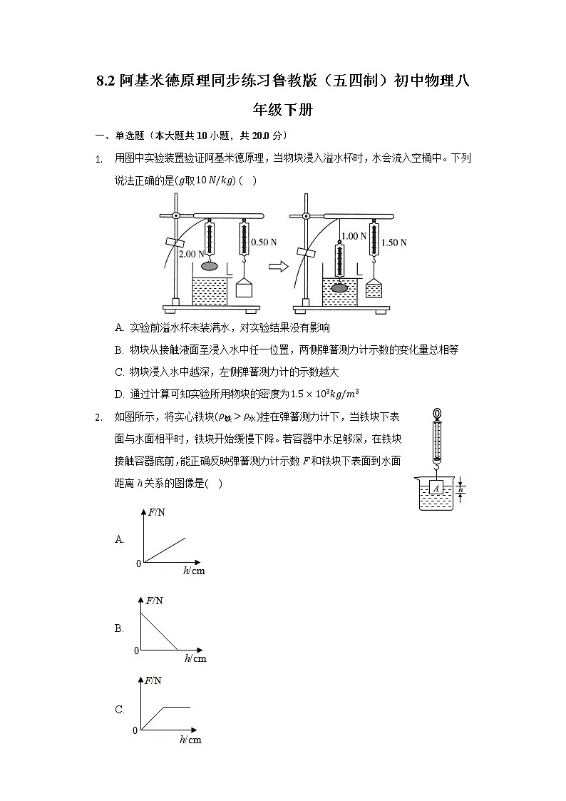 8.2阿基米德原理 同步练习鲁教版（五四制）初中物理八年级下册第1页
