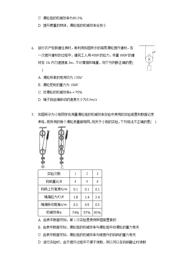 鲁教版（五四制）初中物理八年级下册9.6机械效率 同步练习02