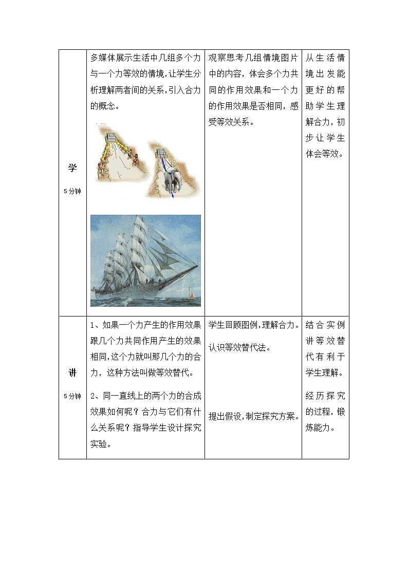 沪科版八年级全册 物理 教案 7.2《力的合成》第3页