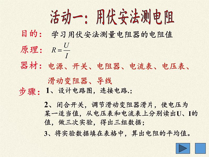 沪科版九年级全册 物理 课件 15.3“伏安法”测电阻3第4页