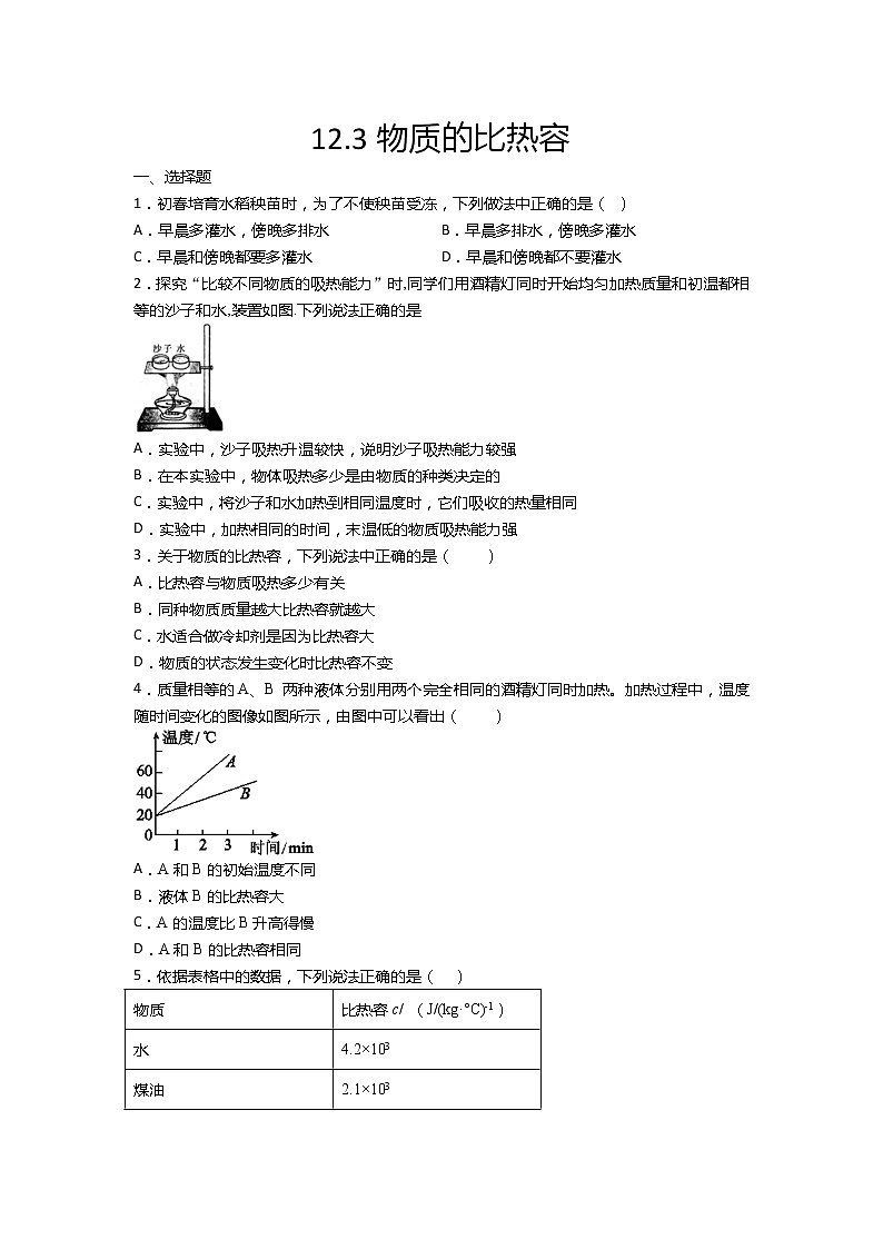 12.3物质的比热容 课件+一课一测-九年级物理苏科版上册01